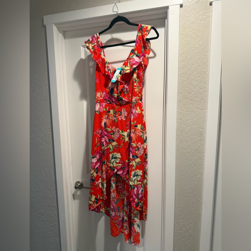 Floral Ruffle Red Dress